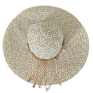 Panama Jack Natural and White Striped Wide Brim Straw Hat